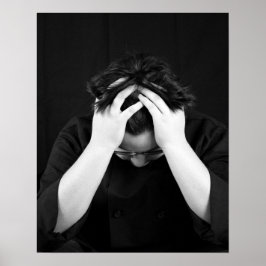 Póster Black & White Young Man Head in Hands 16x20 
