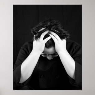 Póster Black & White Young Man Head in Hands 16x20