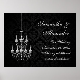 Póster Black with White Chandelier Silhouette