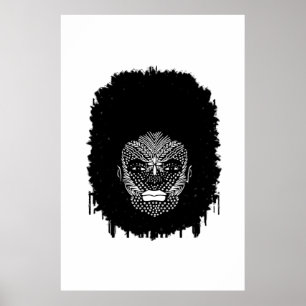Póster Black Woman with African Tribal Face Markings