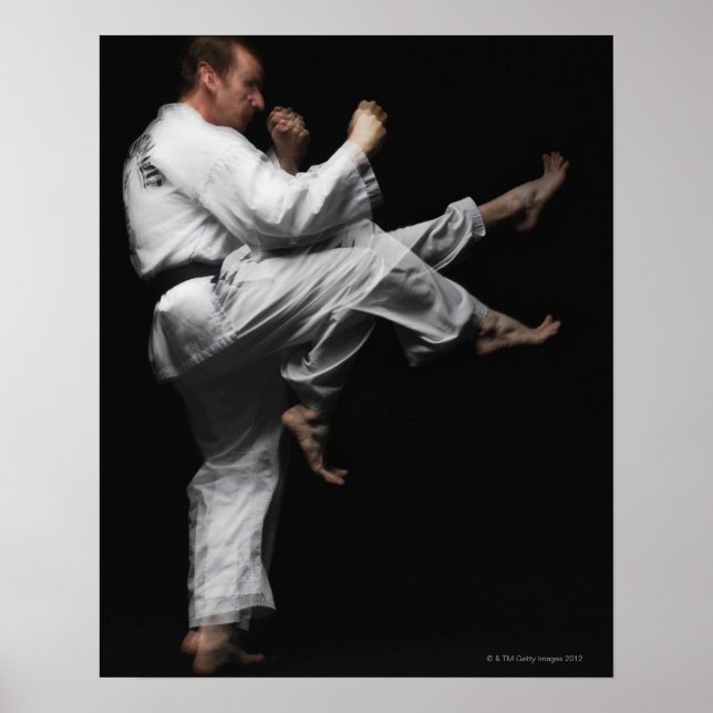 Póster Blackbelt Doing a Front Kick (Frente)