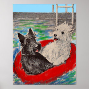 Póster Blackie y Whitie en una balsa
