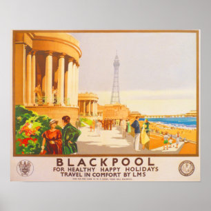 Póster Blackpool British Railways LMS Vintage Travel