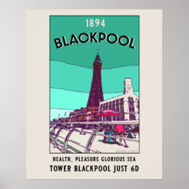 Póster Blackpool Seaside Resort England Vintage Art Post