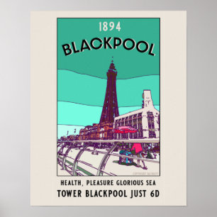 Póster Blackpool Seaside Resort England Vintage Art Post