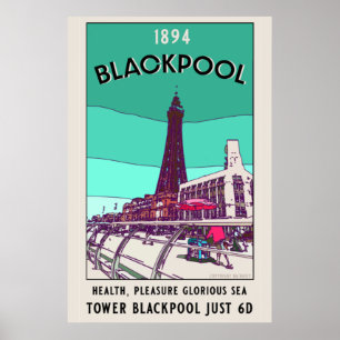 Póster Blackpool Seaside Resort Inglaterra Vintage Art