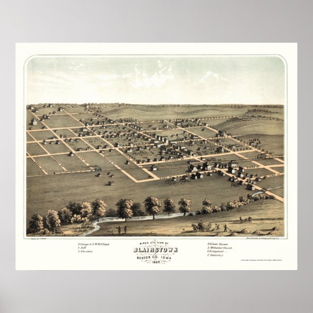 Póster Blairstown, IA Panoramic Map - 1868 (Frente)