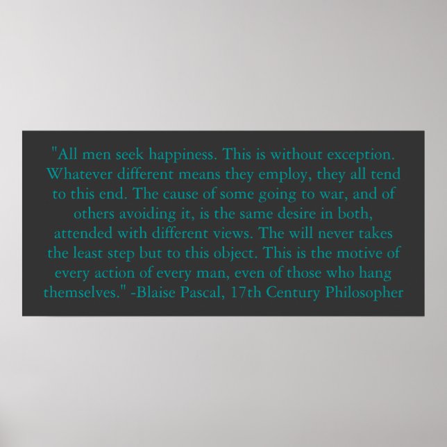 Póster Blaise Pascal sobre la felicidad del hombre (Frente)