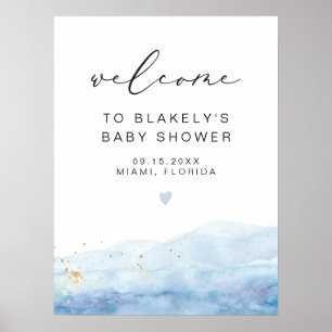Póster BLAKELY Sky Blue Watercolor Gold Fleck Baby Shower