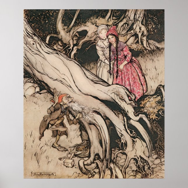 Póster Blancanieves y rojo Rosa por Arthur Rackham (Frente)