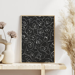 Póster Blanco botánico elegante del negro del modelo del