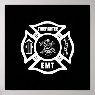 Póster Blanco del bombero EMT