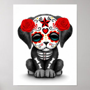 Póster Blanco del Día Rojo de los Perros Cachorros Muerto