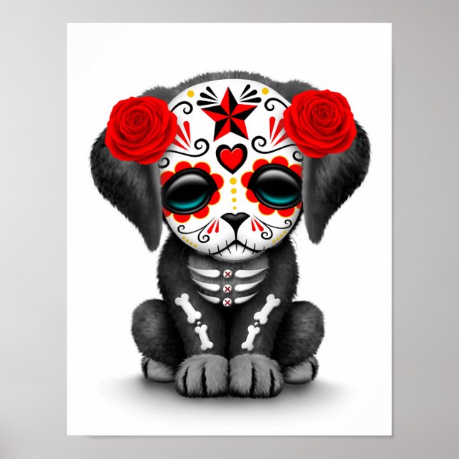 Póster Blanco del Día Rojo de los Perros Cachorros Muerto (Frente)