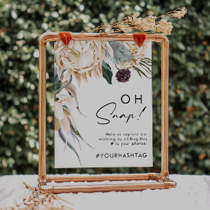 Póster Blanco Floral Oh Snap Signo Hashtag