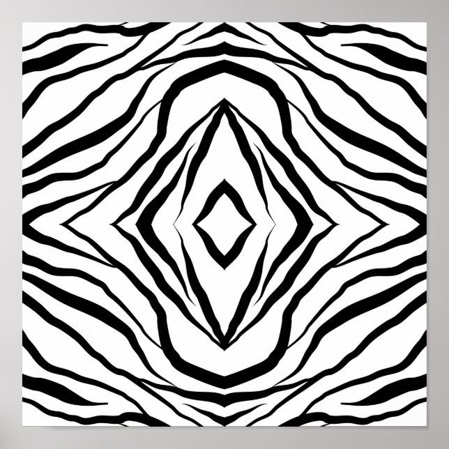 Póster Blanco geométrico sobre rayas de cebra negra (Frente)