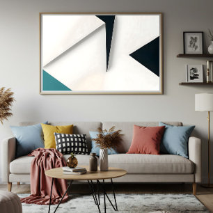 Póster Blanco Moderno Marino Verde Azul Abstracto Geométr