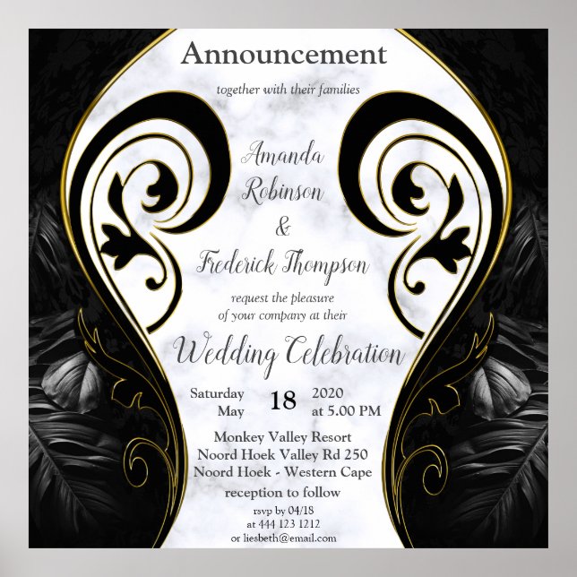 Póster Blanco moderno - Resumen de mármol negro (Frente)