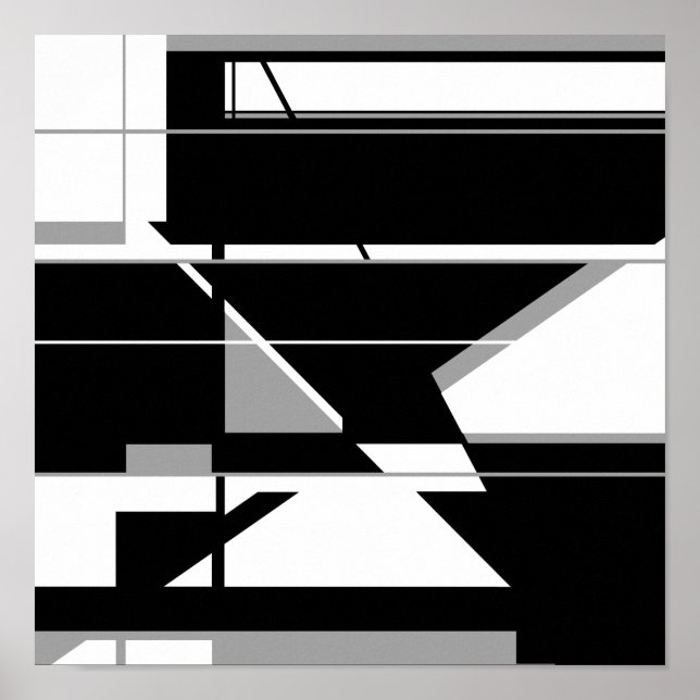 Póster Blanco negro con diseño laberíntico abstracto de g (Frente)