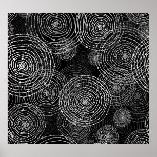 Póster Blanco Negro: Formas Redondas Sin Costuras.