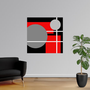 Póster Blanco negro gris rojo abstracto AP0001