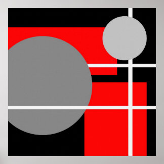 Póster Blanco negro gris rojo moderno - Lienzo MS0001