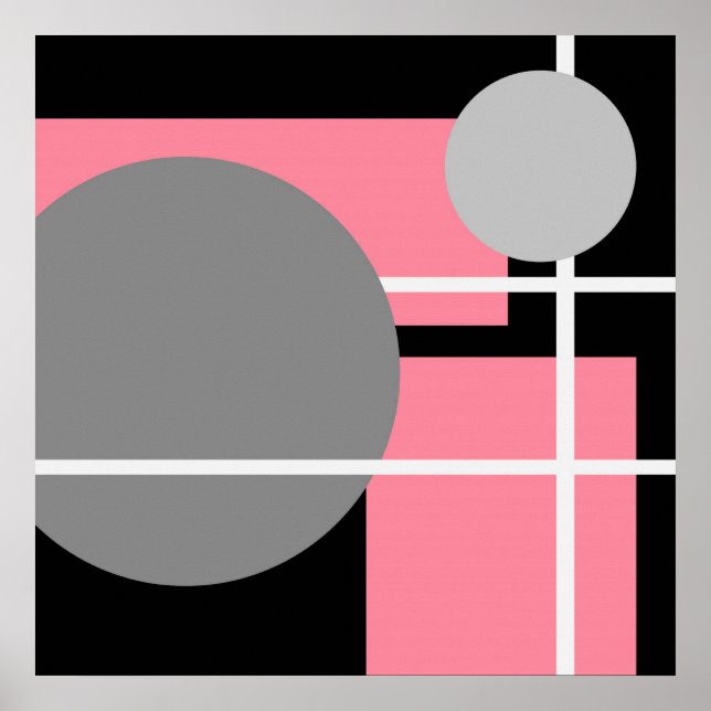 Póster Blanco negro gris rosado abstracto AP0001 (Frente)