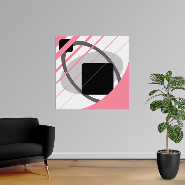 Póster Blanco negro gris rosado moderno (Modern Pink Gray Black Off-White Poster from Modern Shapes Canvas. Choose your size.)