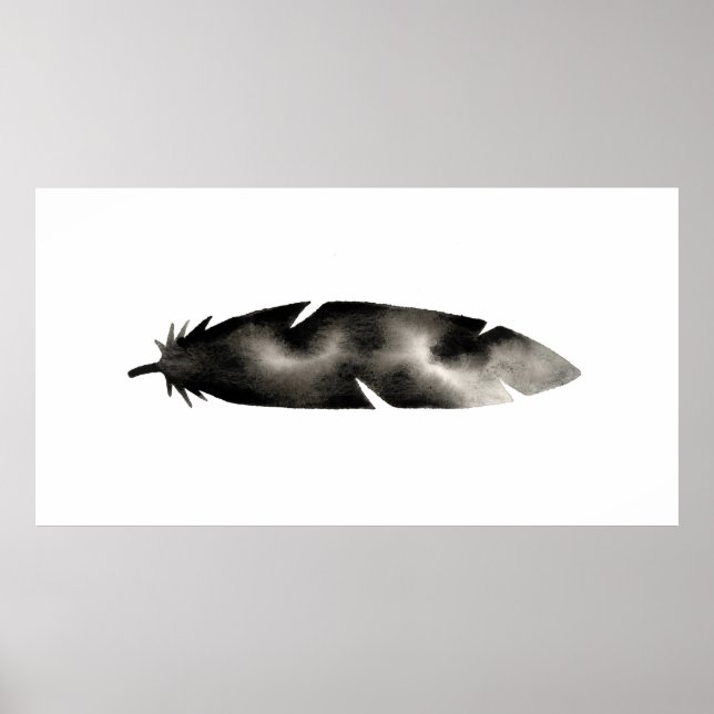Póster Blanco negro moderno de plumas (Frente)