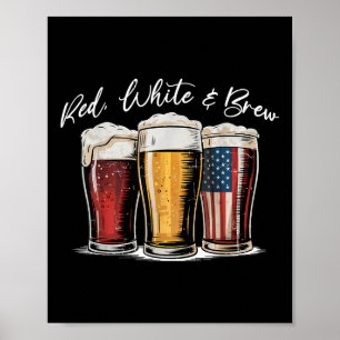 Póster Blanco Rojo &amp; Cerveza Patriótica Bandera Estad