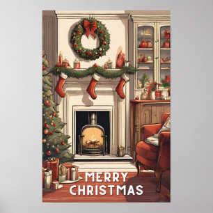 Póster Blanco Rojo Feliz Navidad