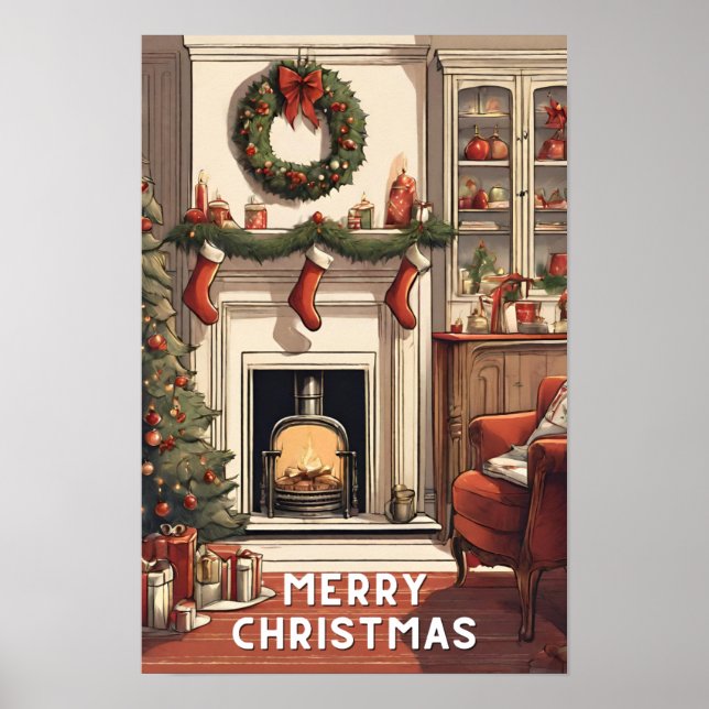 Póster Blanco Rojo Feliz Navidad (Frente)