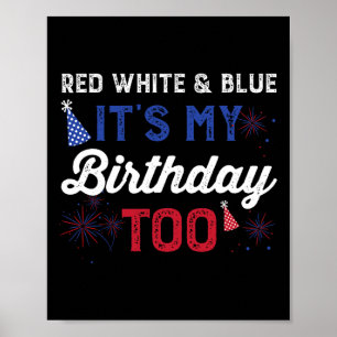 Póster Blanco rojo y azul es mi cumpleaños también niños 