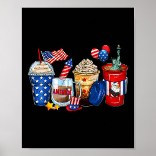 Póster Blanco Rojo Y Brew 4 De Julio Bebidas De Café Pa