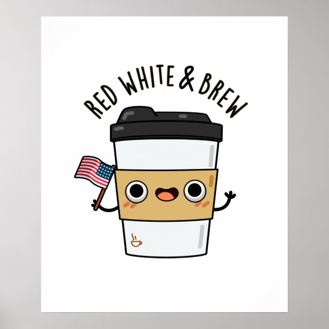 Póster Blanco Rojo Y Famoso Café De Bandera Estadounidens (Frente)