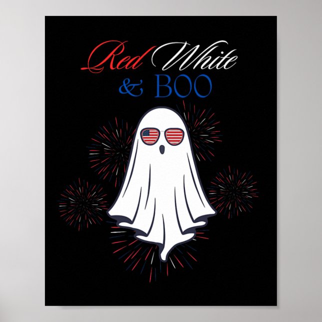 Póster Blanco Rojo Y Fantasma De Boo 4 De Julio Independe (Frente)