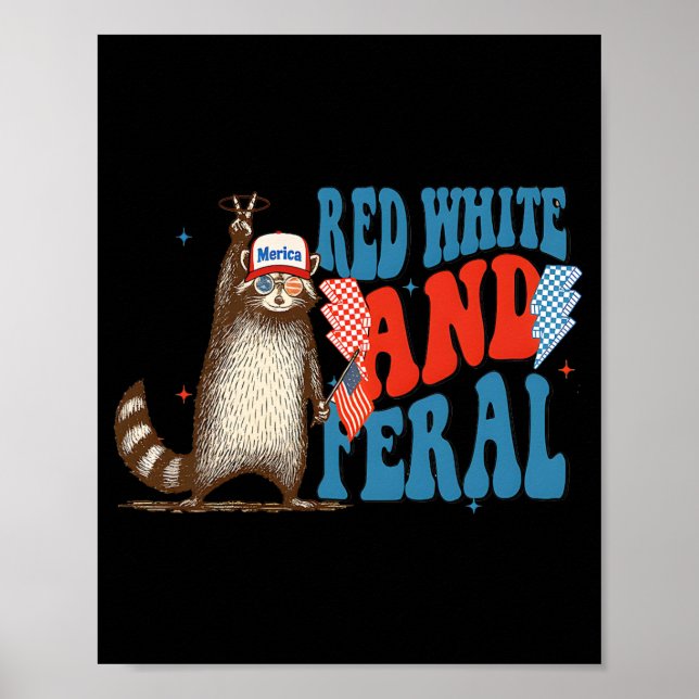 Póster Blanco Rojo Y Feral Gracioso Trump Raccoon 4 De Ju (Frente)
