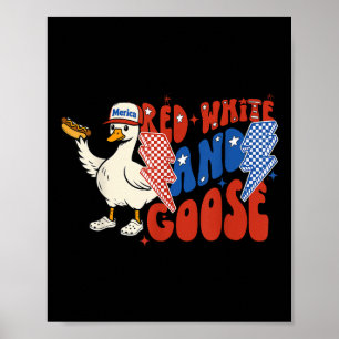 Póster Blanco Rojo Y Ganso 4 De Julio Gosa Patriótica Ho
