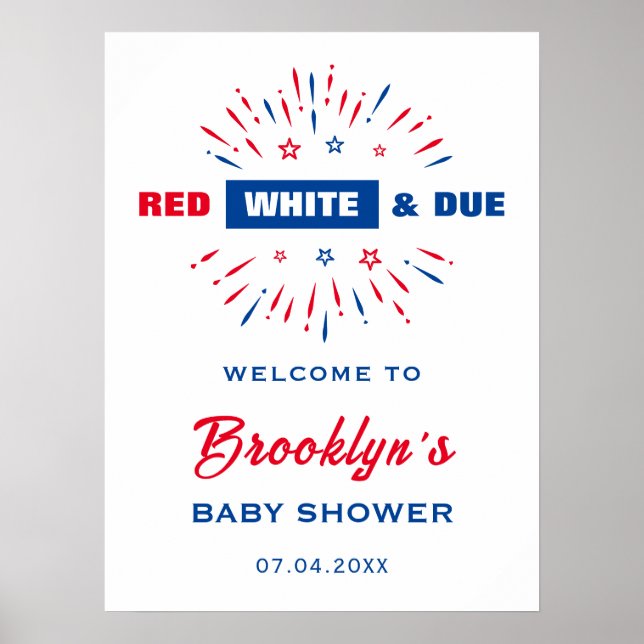 Póster Blanco Rojo Y Próxima Bienvenida De Baby Shower El (Frente)