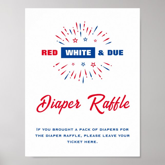 Póster Blanco Rojo Y Rótulo De Raffle De Baby Shower (Frente)