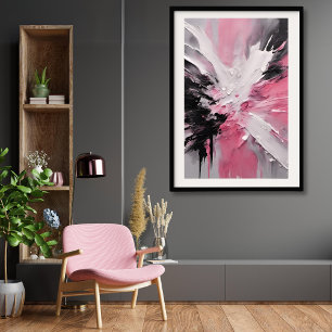 Póster Blanco rosa y negro Splash Art sin marco