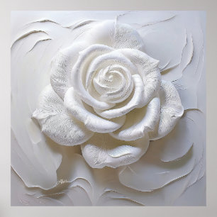 Póster Blanco Sobre Blanco - Rosa Esculpida