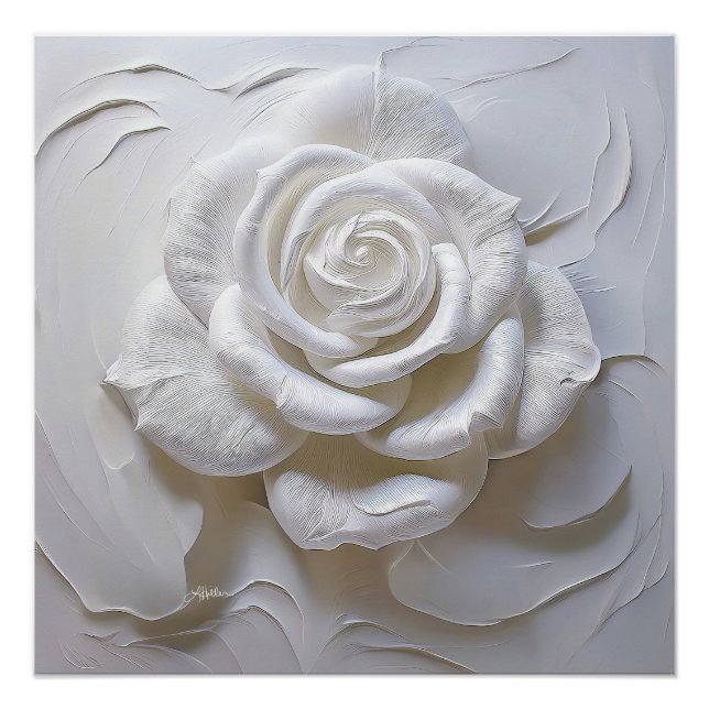 Póster Blanco Sobre Blanco - Rosa Esculpida (Anverso)