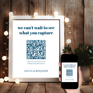 Póster Blanco y Marina   Rótulo de código QR para uso com