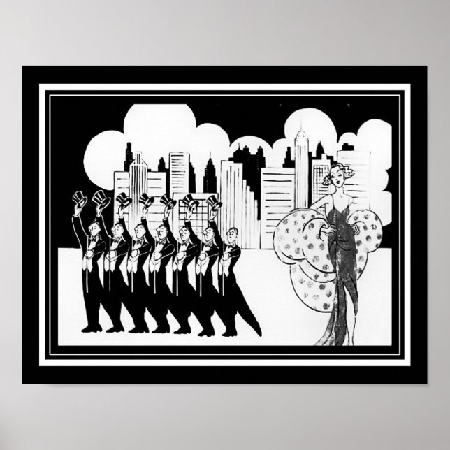 Póster Blanco y negro, Art Deco de los años 20, Showtime (Frente)