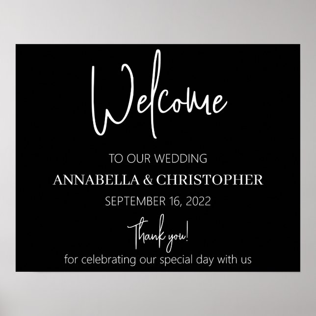 Póster Blanco y negro Bienvenido elegante minimalista (Frente)