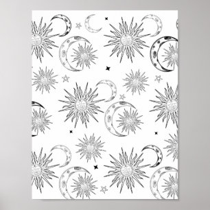 Póster Blanco y Negro Capricornio Sol Celestial Astrologí