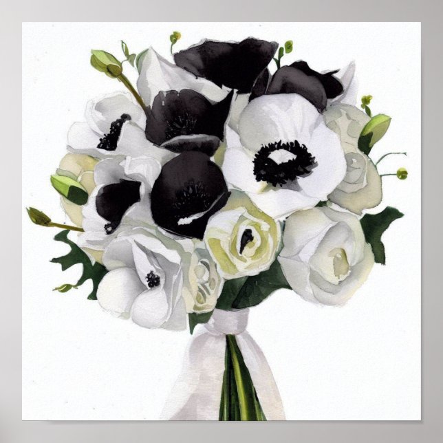 Póster Blanco y negro glamorosos, Bouquet de los asistent (Frente)