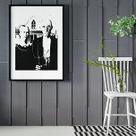 Póster Blanco y negro gótico estadounidense sin marco<br><div class="desc">Un estilo de arte pop en blanco y negro de la icónica pintura "American Gothic" de Grant Wood.</div>