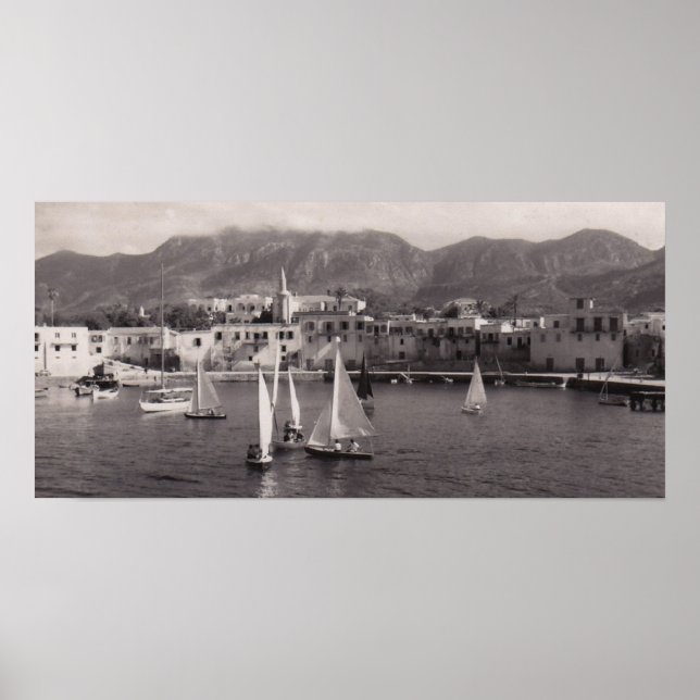 PÓSTER BLANCO Y NEGRO KYRENIA HARBOR 1950 VISTA POSTER (Frente)